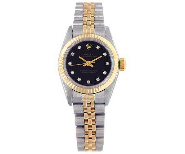 Rolex 67193 Yellow Gold & Steel on Jubilee, Fluted Bezel Black Diamond Dial
